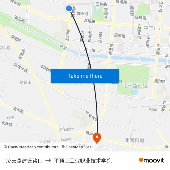 凌云路建设路口 to 平顶山工业职业技术学院 map