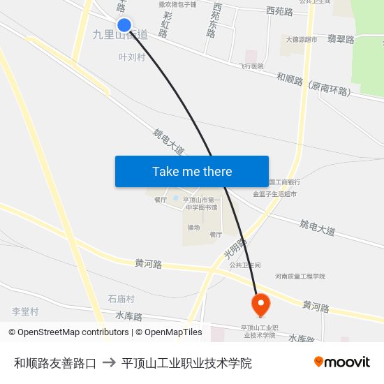 和顺路友善路口 to 平顶山工业职业技术学院 map