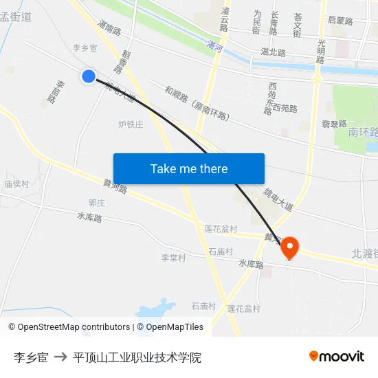 李乡宦 to 平顶山工业职业技术学院 map