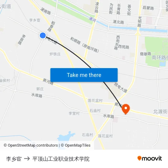 李乡宦 to 平顶山工业职业技术学院 map