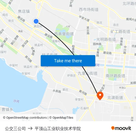 公交三公司 to 平顶山工业职业技术学院 map
