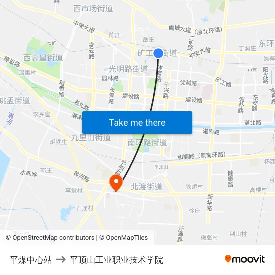 平煤中心站 to 平顶山工业职业技术学院 map