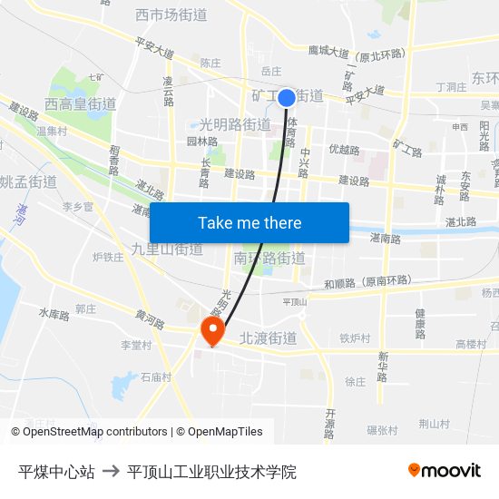 平煤中心站 to 平顶山工业职业技术学院 map