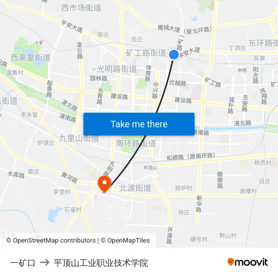 一矿口 to 平顶山工业职业技术学院 map
