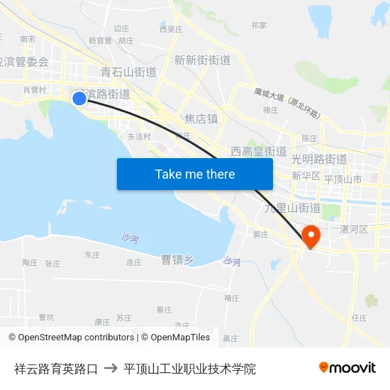祥云路育英路口 to 平顶山工业职业技术学院 map