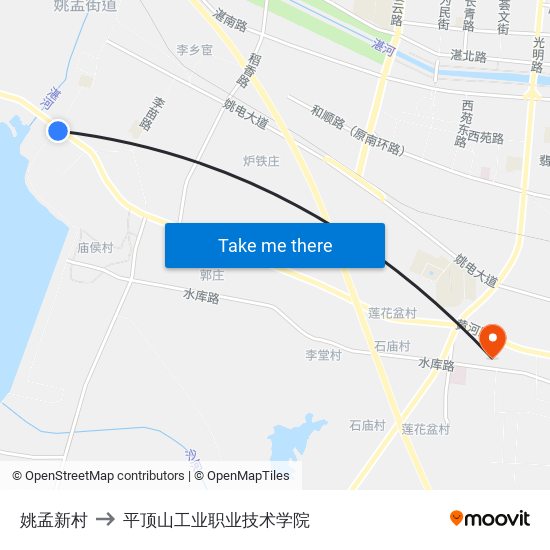 姚孟新村 to 平顶山工业职业技术学院 map