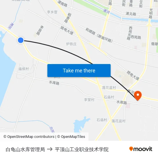 白龟山水库管理局 to 平顶山工业职业技术学院 map