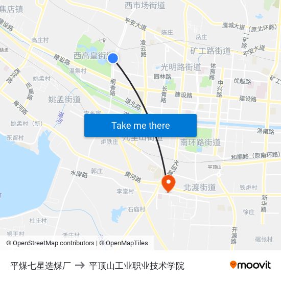 平煤七星选煤厂 to 平顶山工业职业技术学院 map