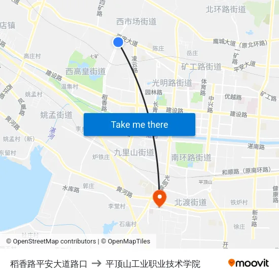 稻香路平安大道路口 to 平顶山工业职业技术学院 map