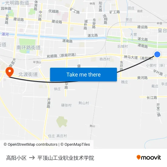 高阳小区 to 平顶山工业职业技术学院 map