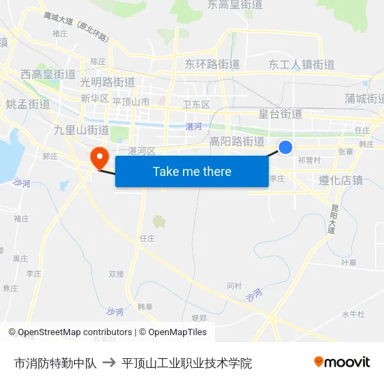 市消防特勤中队 to 平顶山工业职业技术学院 map