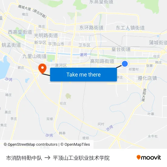 市消防特勤中队 to 平顶山工业职业技术学院 map