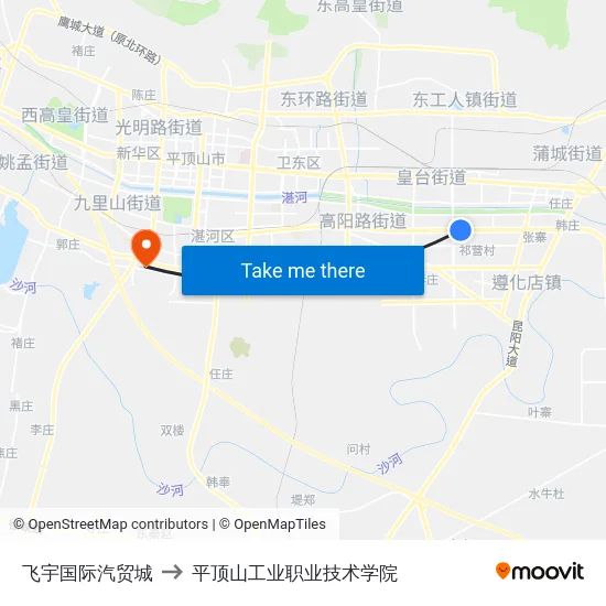 飞宇国际汽贸城 to 平顶山工业职业技术学院 map