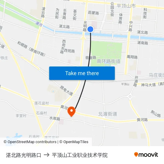 湛北路光明路口 to 平顶山工业职业技术学院 map