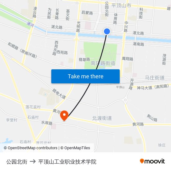 公园北街 to 平顶山工业职业技术学院 map