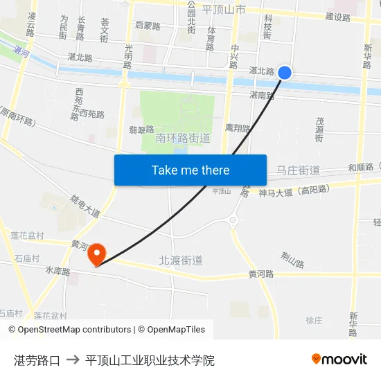湛劳路口 to 平顶山工业职业技术学院 map