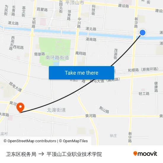 卫东区税务局 to 平顶山工业职业技术学院 map