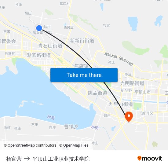 杨官营 to 平顶山工业职业技术学院 map