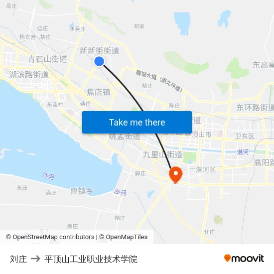 刘庄 to 平顶山工业职业技术学院 map