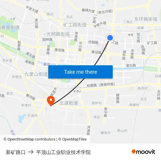 新矿路口 to 平顶山工业职业技术学院 map