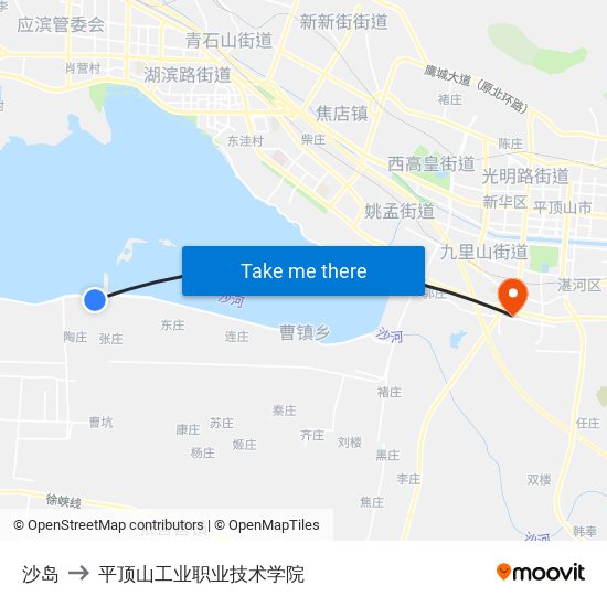 沙岛 to 平顶山工业职业技术学院 map