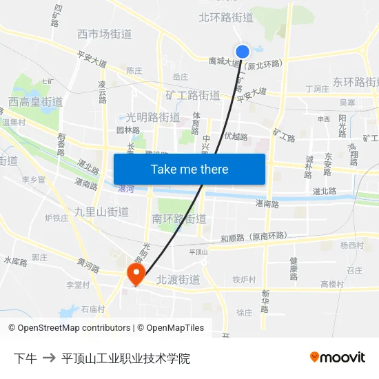 下牛 to 平顶山工业职业技术学院 map