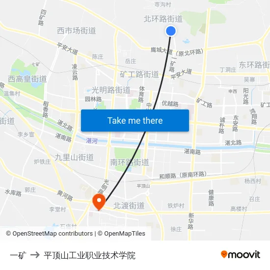 一矿 to 平顶山工业职业技术学院 map