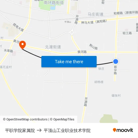 平职学院家属院 to 平顶山工业职业技术学院 map