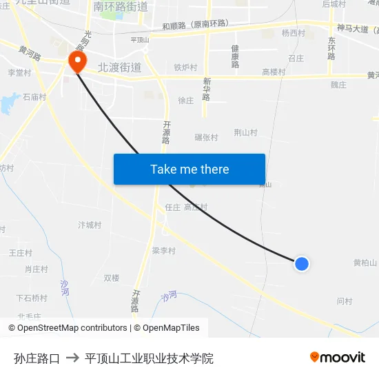 孙庄路口 to 平顶山工业职业技术学院 map