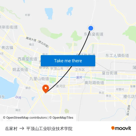 岳家村 to 平顶山工业职业技术学院 map