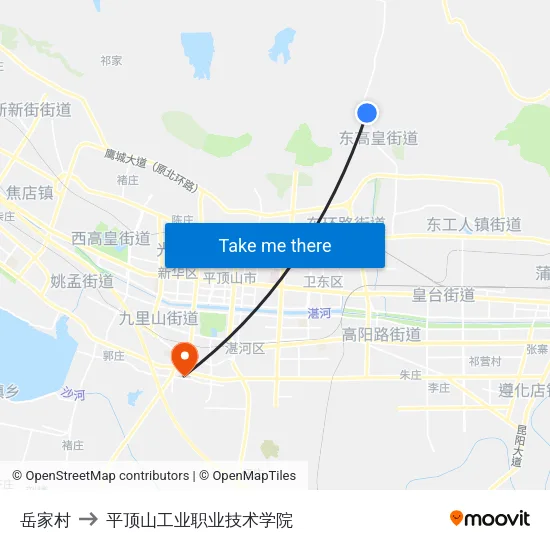 岳家村 to 平顶山工业职业技术学院 map