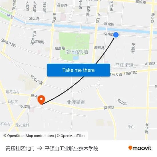 高压社区北门 to 平顶山工业职业技术学院 map