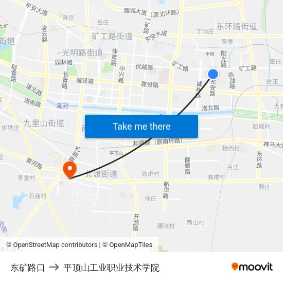 东矿路口 to 平顶山工业职业技术学院 map