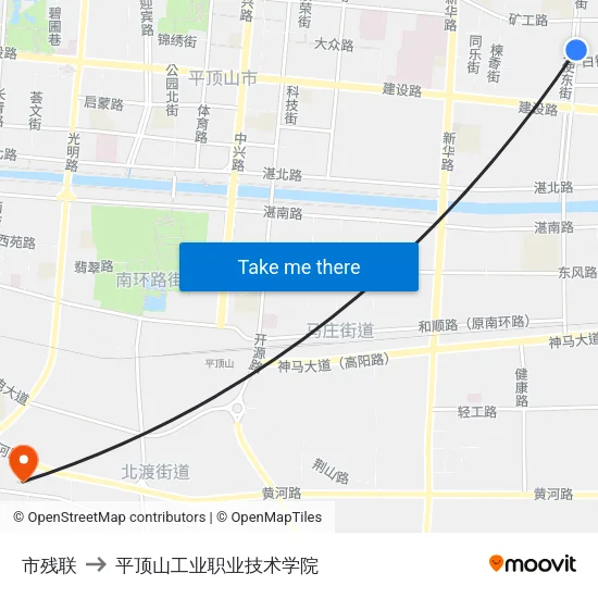 市残联 to 平顶山工业职业技术学院 map