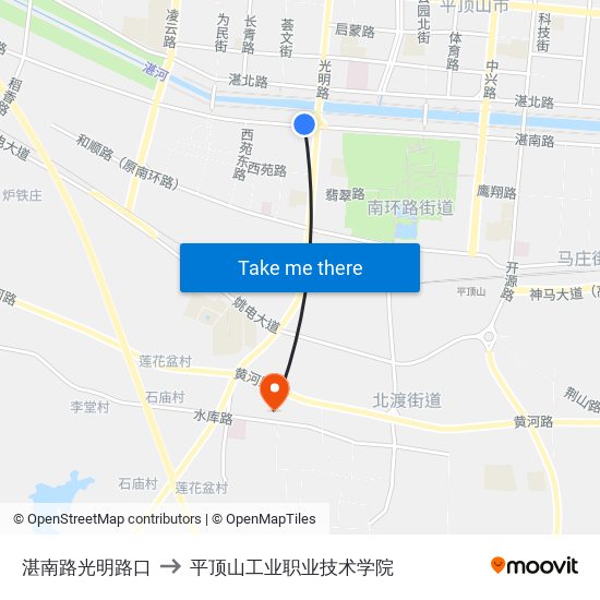 湛南路光明路口 to 平顶山工业职业技术学院 map