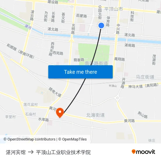 湛河宾馆 to 平顶山工业职业技术学院 map