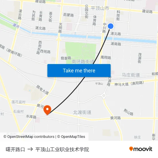 曙开路口 to 平顶山工业职业技术学院 map