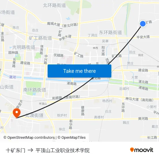 十矿东门 to 平顶山工业职业技术学院 map