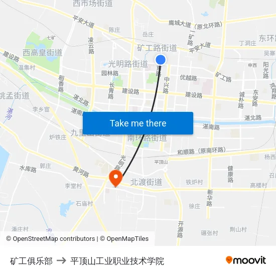 矿工俱乐部 to 平顶山工业职业技术学院 map