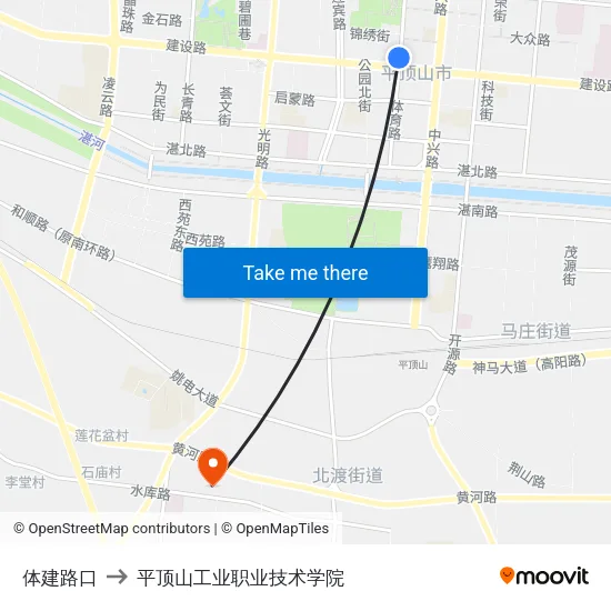 体建路口 to 平顶山工业职业技术学院 map
