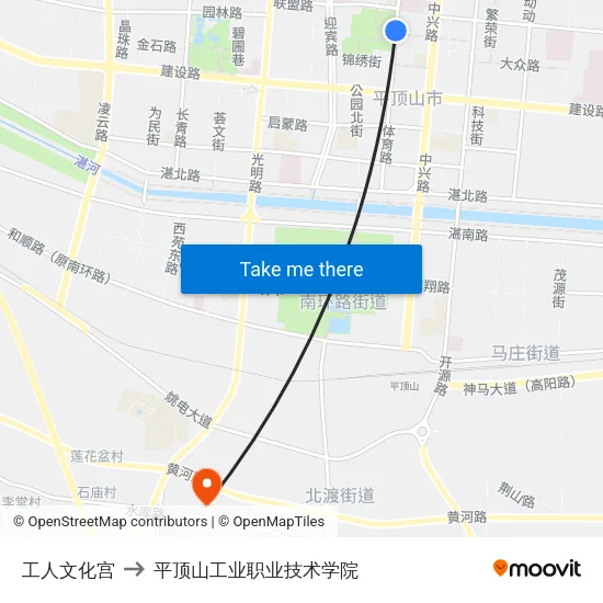 工人文化宫 to 平顶山工业职业技术学院 map
