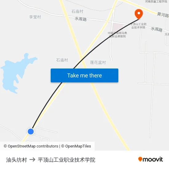 油头坊村 to 平顶山工业职业技术学院 map