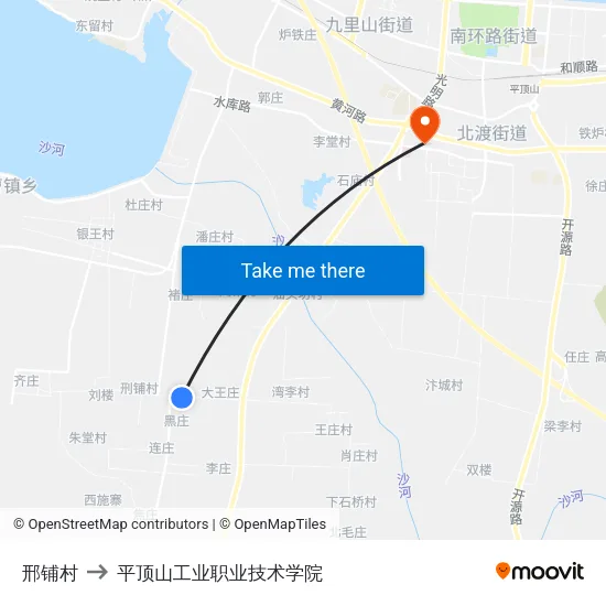 邢铺村 to 平顶山工业职业技术学院 map