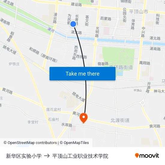 新华区实验小学 to 平顶山工业职业技术学院 map