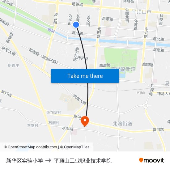 新华区实验小学 to 平顶山工业职业技术学院 map