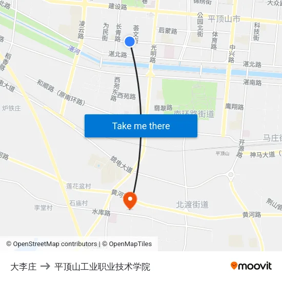 大李庄 to 平顶山工业职业技术学院 map