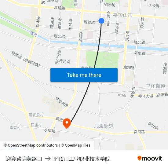 迎宾路启蒙路口 to 平顶山工业职业技术学院 map