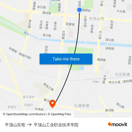 平顶山宾馆 to 平顶山工业职业技术学院 map