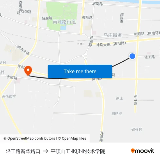 轻工路新华路口 to 平顶山工业职业技术学院 map