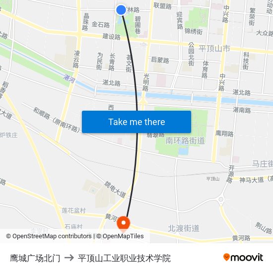 鹰城广场北门 to 平顶山工业职业技术学院 map